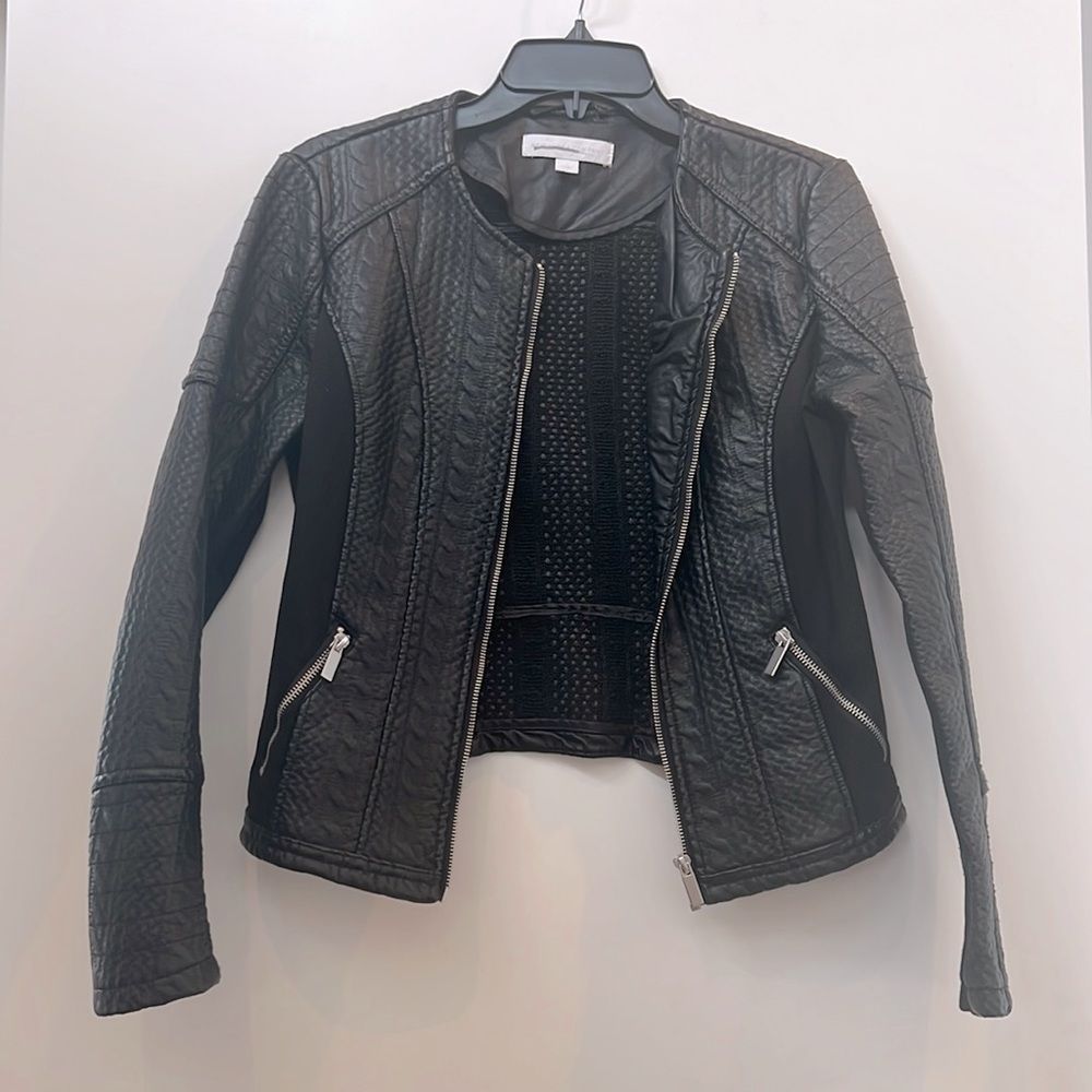 Faux Leather and Ponte Knit Moto Jacket